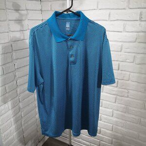 PGA Tour Men's Size XXL Blue Grey & Black Striped 3 Button Closure Polo